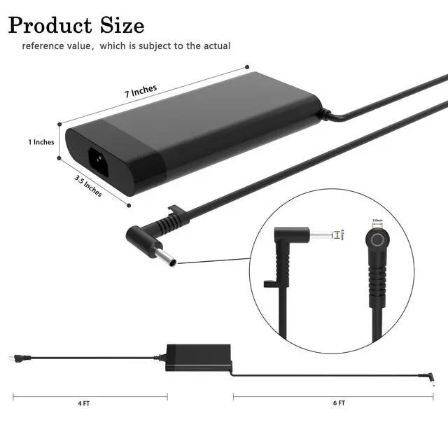 Alt view image 2 of 5 - Slim 330W AC Adapter for HP Omen 17 17-ck1021nr 17-ck1111nr 17t-ck2000 16-n0797nr M34531-003 M34603-001 Laptop Power Adapter