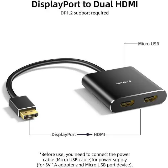 Alt view image 4 of 5 - Maqze 4K@60Hz DisplayPort to Dual HDMI Adapter  Display Port to 2 HDMI Splitter, MST Dual Monitor Splitter for Computer Laptop Graphic Card,PC,Windows