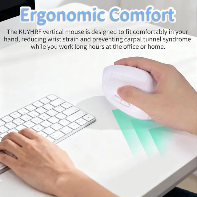 Alt view image 2 of 5 - KUYHRF Bluetooth Wireless Vertical Mouse - Ergonomic Design, Rechargeable with Type-C, Silent Operation for Office and Home Use, Ideal for Professionals & Students (White)