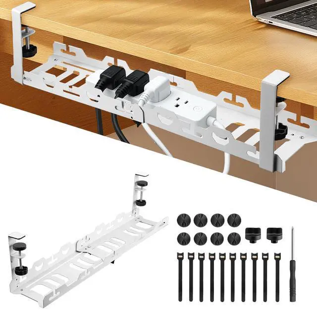 Main image of EYPINS Under Desk Cable Management Tray - No Drill 16-29inch Retractable Underdesk Cable Rack 22PCS, Computer Cord Organizer Under Desk, Sturdy Carbon Steel Wire Storage Tray for Home Office, White