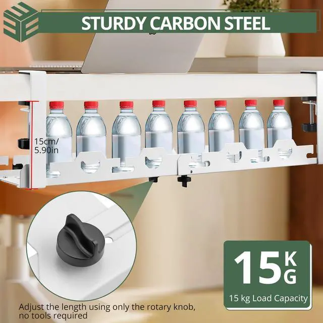 Alt view image 3 of 5 - EYPINS Under Desk Cable Management Tray - No Drill 16-29inch Retractable Underdesk Cable Rack 22PCS, Computer Cord Organizer Under Desk, Sturdy Carbon Steel Wire Storage Tray for Home Office, White