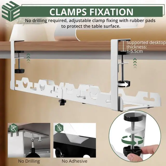 Alt view image 5 of 5 - EYPINS Under Desk Cable Management Tray - No Drill 16-29inch Retractable Underdesk Cable Rack 22PCS, Computer Cord Organizer Under Desk, Sturdy Carbon Steel Wire Storage Tray for Home Office, White