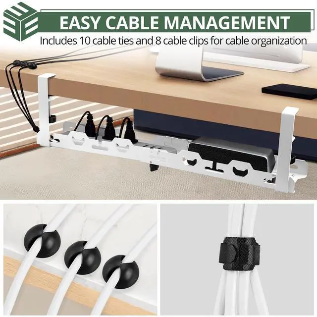 Alt view image 2 of 5 - EYPINS Under Desk Cable Management Tray - No Drill 16-29inch Retractable Underdesk Cable Rack 22PCS, Computer Cord Organizer Under Desk, Sturdy Carbon Steel Wire Storage Tray for Home Office, White