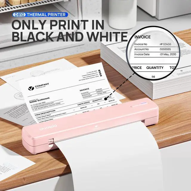 Alt view image 3 of 5 - POLONO Portable Printer Wireless for Travel, D810 Bluetooth Thermal Printer Support for 8.5"x11" US Letter, Inkless Compatible with iOS, Android, Laptop for Office, Car and Home, Rose