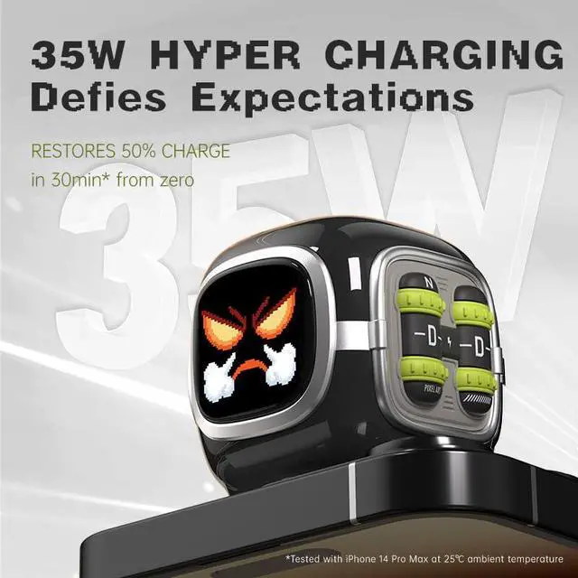 Alt view image 2 of 5 - Divoom Dipow 35W USB C Charger Block, Pixel Art 64 X 64 LED Fast GaN Charger with APP Control, Foldable Compact Power Adapter for iPhone 17/16, Galaxy S25/S24, Pixel 9/8, MacBook Air, iPad Pro (Black)