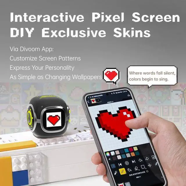 Alt view image 3 of 5 - Divoom Dipow 35W USB C Charger Block, Pixel Art 64 X 64 LED Fast GaN Charger with APP Control, Foldable Compact Power Adapter for iPhone 17/16, Galaxy S25/S24, Pixel 9/8, MacBook Air, iPad Pro (Black)