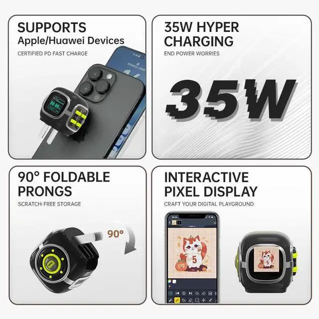 Alt view image 4 of 5 - Divoom Dipow 35W USB C Charger Block, Pixel Art 64 X 64 LED Fast GaN Charger with APP Control, Foldable Compact Power Adapter for iPhone 17/16, Galaxy S25/S24, Pixel 9/8, MacBook Air, iPad Pro (Black)