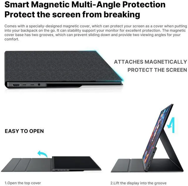 Alt view image 5 of 5 - MP Mobile Pixels New 16" 2.5K Fold Portable Monitor, USB-C/HDMI Plug and Play Travel Monitors for Laptop, Laptop Screen Extender Compatible with macOS/Windows/Android/Switch(Protective Cover Included)