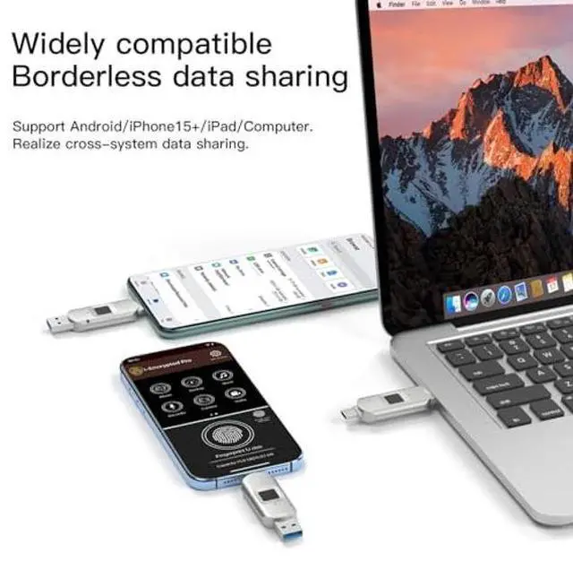 Alt view image 5 of 5 - USB3.0 Fingerprint Fast Flash Drive Encryption, Specially Designed for iOS Devices, Suitable for iphone15/15 pro/Android/MAC, Full Fingerprint 64G Encryption