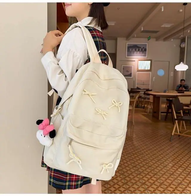 Alt view image 4 of 5 - KAOBIO 2025 Trendy Cute Bowknot Backpack for Women Laptop Daypack Y2k Preppy Aesthetic Backpack Kawaii Coquette Backpack (White)