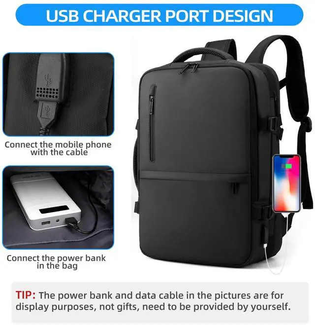 Alt view image 5 of 5 - JUNYRRYO Carry on Travel Backpack for Airplanes, 35L Suitcase Backpack Luggage Business Work Weekender Bag, TSA Laptop Backpack Flight Approved, Expandable Black Travel Backpack for Men Women