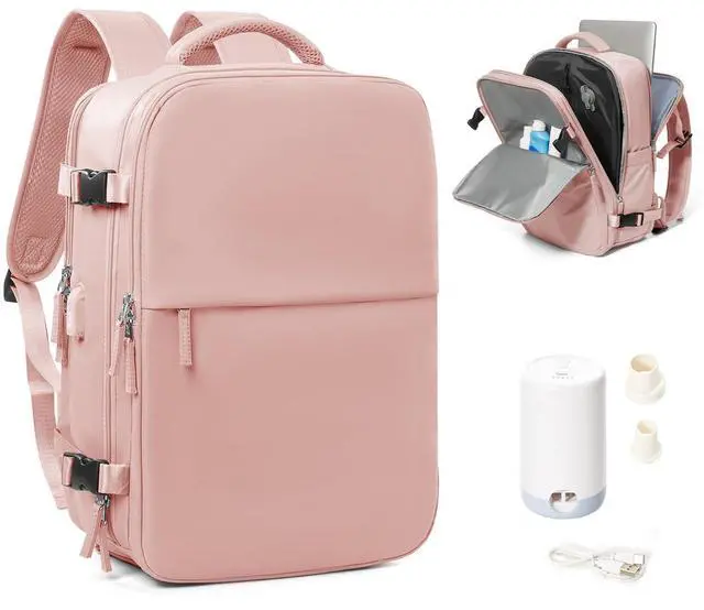 Main image of Vacuum Seal Compression Travel Backpack for Women Men Air Backpack Vacpack Travel Vacuum Bags with Pump Laptop Backpack with Shoe Compartment Carry On Suitcase Luggage Flight Approved Pink