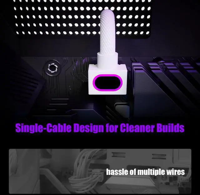 Alt view image 3 of 5 - AIJS 8PIN CPU Extension Cable, ARGB PC Cable with 5V 3Pin,18AWG 90° Right-Angle Design for Cleaner PC Builds,Male-to-Female Connectors Suitable for Various CPU and Power SupplyWhite-CPU-Clip A