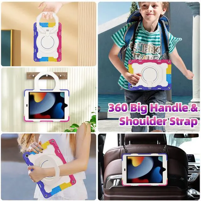 Alt view image 3 of 5 - ROISKIN Girls Case for iPad 10.2 inch iPad 9th/8th/7th Generation 2021/2020/2019 [15ft Drop Protection] 360 Kickstand Shoulder Strap Handle Pencil Holder Full Body Shockproof Case for Kids iPad 10.2
