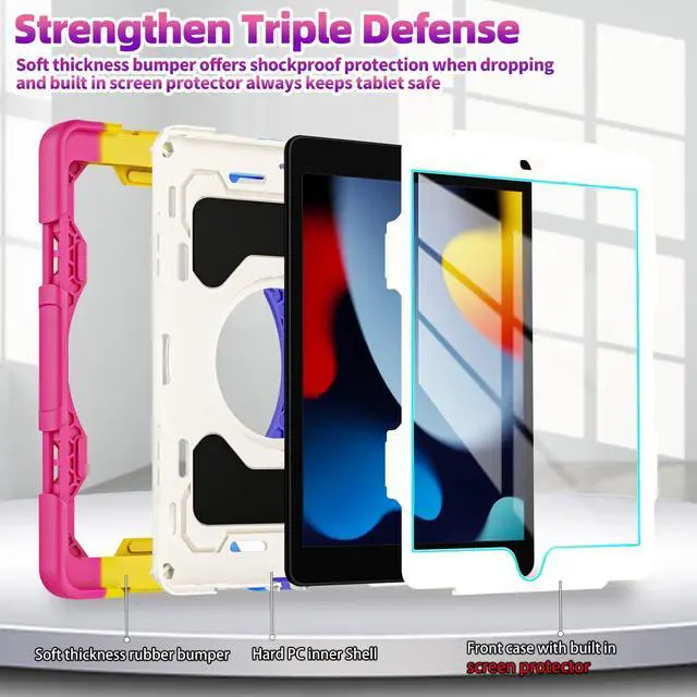 Alt view image 5 of 5 - ROISKIN Girls Case for iPad 10.2 inch iPad 9th/8th/7th Generation 2021/2020/2019 [15ft Drop Protection] 360 Kickstand Shoulder Strap Handle Pencil Holder Full Body Shockproof Case for Kids iPad 10.2