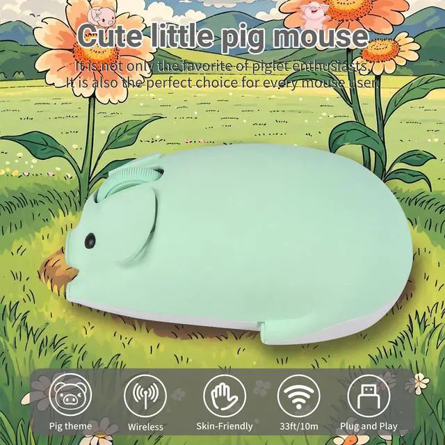 Alt view image 4 of 5 - elec Space Cute Pig Design Wireless Mouse Dual Mode Bluetooth & USB Mouse, Silent Operation, Ergonomic, Perfect for Laptops & PCs, Ideal Gift for Animal Lovers and Family(Green)