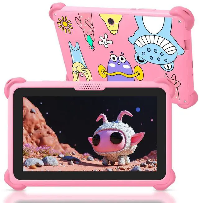 Main image of okulaku Kids Tablet, 7 inch Tablets for Kids 3-12, Toddler Tablet with Stand Case, 32GB Child Learning Computer Tablets with WiFi for Boys Girls, IPS Screen, Parental Control, GMS, YouTube (Pink)