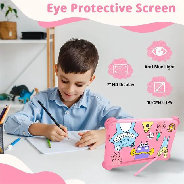 Alt view image 5 of 5 - okulaku Kids Tablet, 7 inch Tablets for Kids 3-12, Toddler Tablet with Stand Case, 32GB Child Learning Computer Tablets with WiFi for Boys Girls, IPS Screen, Parental Control, GMS, YouTube (Pink)