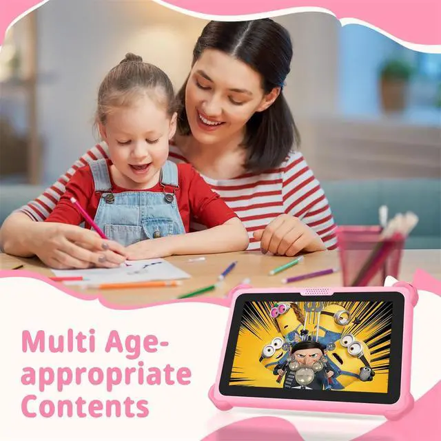 Alt view image 4 of 5 - okulaku Kids Tablet, 7 inch Tablets for Kids 3-12, Toddler Tablet with Stand Case, 32GB Child Learning Computer Tablets with WiFi for Boys Girls, IPS Screen, Parental Control, GMS, YouTube (Pink)