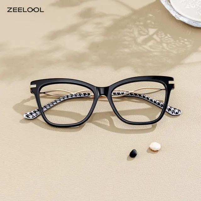 Alt view image 3 of 5 - Zeelool Cat Eye Blue Light Blocking Glasses for Women, Crystal Fashion Glasses Computer Eyeglasses with Anti UV, Eyestrain and Glare Lens Mason ZJGX832457-01B