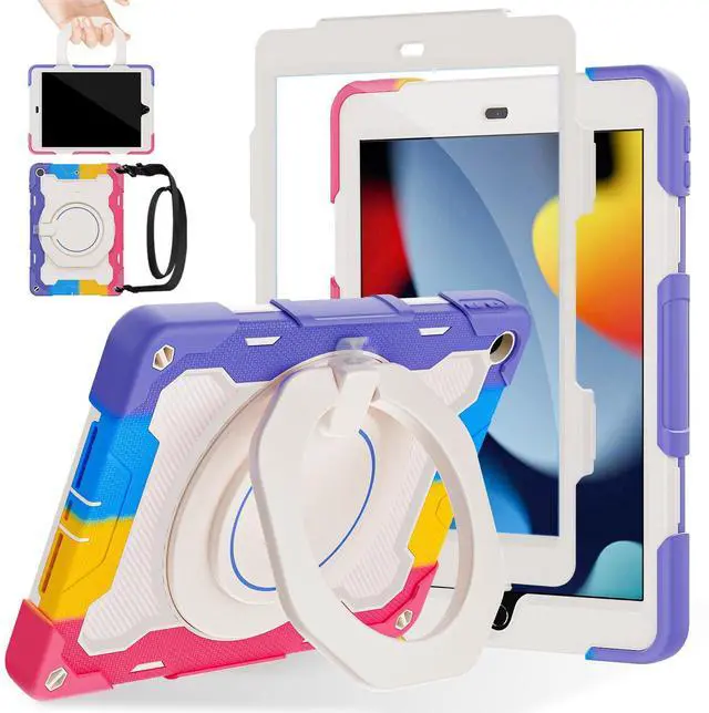 Main image of ROISKIN Girls Case for iPad 10.2 inch iPad 9th/8th/7th Generation 2021/2020/2019 [15ft Drop Protection] 360 Kickstand Shoulder Strap Handle Pencil Holder Full Body Shockproof Case for Kids iPad 10.2