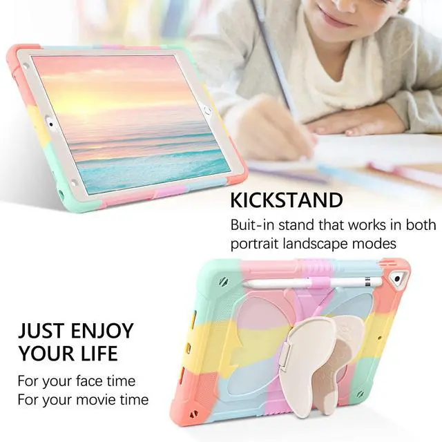 Alt view image 3 of 5 - GUAGUA Compatible for iPad Air 2, iPad 6th/5th Gen, iPad Pro 9.7 Case with Kickstand, 2 in 1 Rugged Shockproof Anti-Scratch Tablet Case with Pen Holder, Colorful