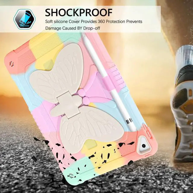 Alt view image 4 of 5 - GUAGUA Compatible for iPad Air 2, iPad 6th/5th Gen, iPad Pro 9.7 Case with Kickstand, 2 in 1 Rugged Shockproof Anti-Scratch Tablet Case with Pen Holder, Colorful