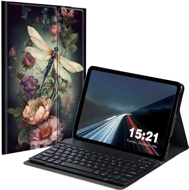 Main image of BREIDMKFM Keyboard Case for Kindle Fire HD 8 & 8 Plus Tablet (12th/10th Gen, 2022/2020 Release) 8", Smart Tablet Cover with Detachable Wireless Bluetooth Keyboard, Dragonfly Peony