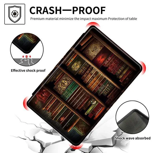 Alt view image 3 of 5 - Case for All-New Amazon Fire HD 10 Tablet (13th Generation, 2023 Release),360 Degree Rotating Swivel Stand PU Leather Cover with Auto Wake SleepVintage Bookshelf