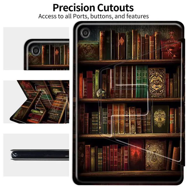 Alt view image 4 of 5 - Case for All-New Amazon Fire HD 10 Tablet (13th Generation, 2023 Release),360 Degree Rotating Swivel Stand PU Leather Cover with Auto Wake SleepVintage Bookshelf