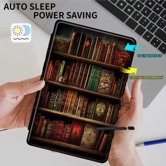 Alt view image 5 of 5 - Case for All-New Amazon Fire HD 10 Tablet (13th Generation, 2023 Release),360 Degree Rotating Swivel Stand PU Leather Cover with Auto Wake SleepVintage Bookshelf