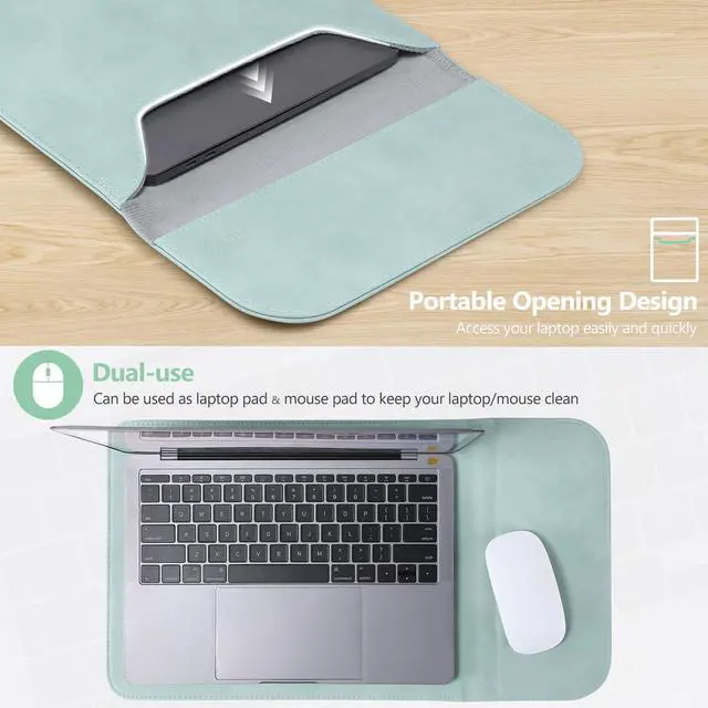 Alt view image 5 of 5 - HYZUO 15-16 Inch Laptop Sleeve for MacBook Pro 16 M4/M3/M2/M1 A3403 A3186 A2991 A2780 2025-2019, MacBook Pro 15 2015-2012 A1398, XPS 15, Faux Suede Leather Case with Accessory Bag, Mint Green