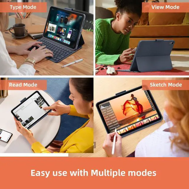 Alt view image 3 of 5 - Case with Keyboard Compatible for iPad Air 11-inch/Air 5th 4th Generation: Wireless Magnetic Stand Rechargeable Keyboard with Pencil Holder for Air 11" M3/M2 (2025/2024), Air 5/Air 4 Grey