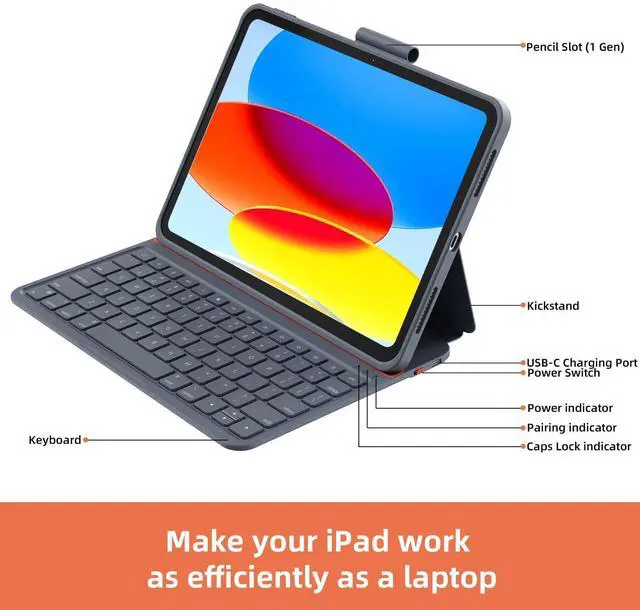 Alt view image 5 of 5 - Case with Keyboard Compatible for iPad Air 11-inch/Air 5th 4th Generation: Wireless Magnetic Stand Rechargeable Keyboard with Pencil Holder for Air 11" M3/M2 (2025/2024), Air 5/Air 4 Grey