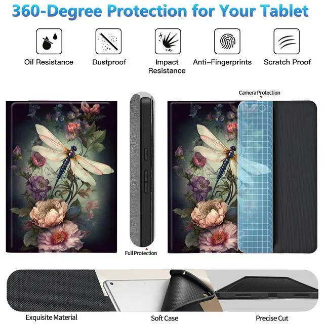 Alt view image 3 of 5 - BREIDMKFM Keyboard Case for Kindle Fire HD 8 & 8 Plus Tablet (12th/10th Gen, 2022/2020 Release) 8", Smart Tablet Cover with Detachable Wireless Bluetooth Keyboard, Dragonfly Peony