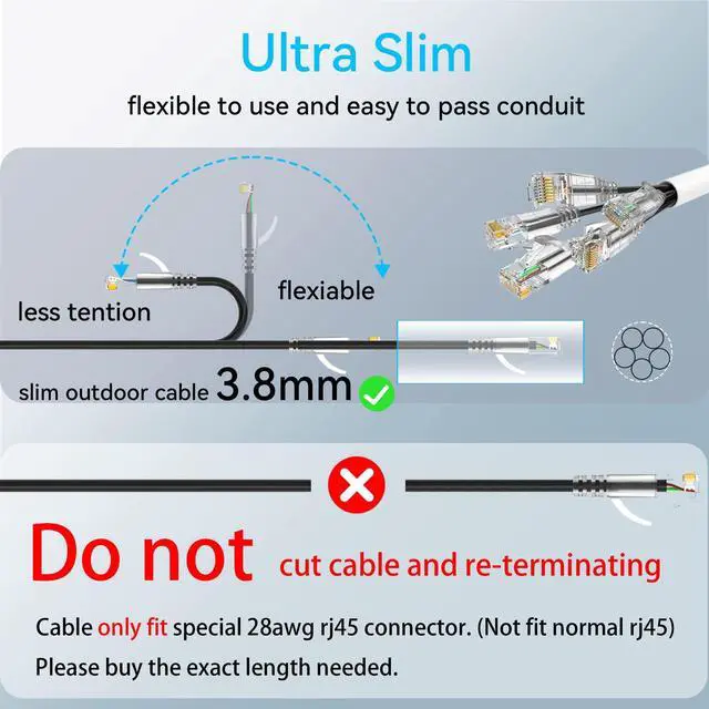 Alt view image 5 of 5 - Cat6a Ethernet Cable Slim 300ft Outdoor&Indoor, 28AWG Pure Copper Cat6 Internet Cable for Waterproof & Direct Burial, Flexible Cat6 Ethernet Cable 10G 550MHZ, Cat 6 Network cable for Indoor Black