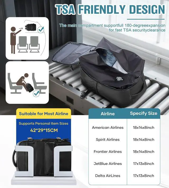 Alt view image 3 of 5 - Vacuum Travel Backpack with Pump Women Personal Item Carry on Vacpack Backpacks Flight Approved 18x14x8 inches Men Laptop Waterproof Work Compression bags Casual Daypack Black Vacuum seal backpack