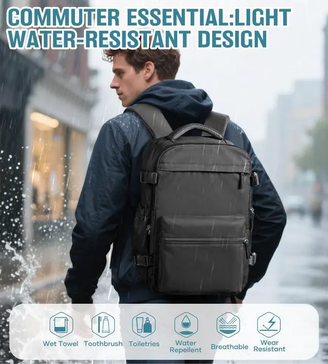 Alt view image 5 of 5 - Vacuum Travel Backpack with Pump Women Personal Item Carry on Vacpack Backpacks Flight Approved 18x14x8 inches Men Laptop Waterproof Work Compression bags Casual Daypack Black Vacuum seal backpack