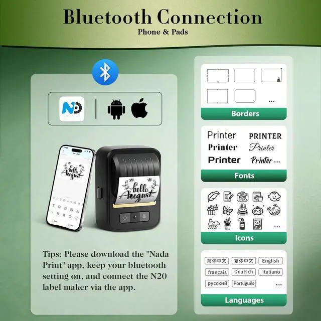 Alt view image 4 of 5 - Label Maker Machine with Tape, 2 Inch Portable Bluetooth Label Makers, N20 Wireless Thermal Label Printer for Small Business, Office, Home, School, Barcode Address Logo Inkless Labeler for Phone