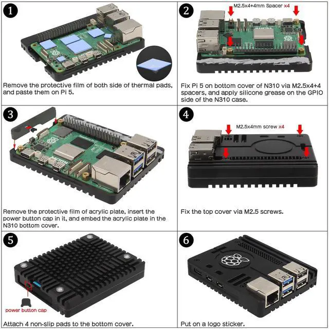 Alt view image 5 of 5 - Geekworm N310 Ultra-Thin CNC Aluminum Alloy Passive Cooling GPIO Heatsink Case for Raspberry Pi 5 2GB/4GB/8GB/16GB Computer