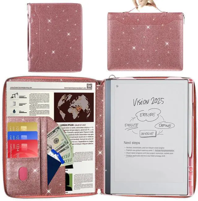 Main image of E NET-CASE Glittering PU Leather Case for Remarkable 2 Tablet 10.3 inch (2020 Released), Business Handheld Design Cover for Remarkable 2 Digital Paper with Zipper & Pen Holder (Starry Night Pink)