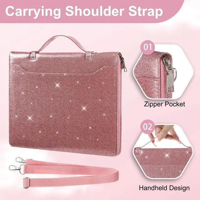 Alt view image 2 of 5 - E NET-CASE Glittering PU Leather Case for Remarkable 2 Tablet 10.3 inch (2020 Released), Business Handheld Design Cover for Remarkable 2 Digital Paper with Zipper & Pen Holder (Starry Night Pink)