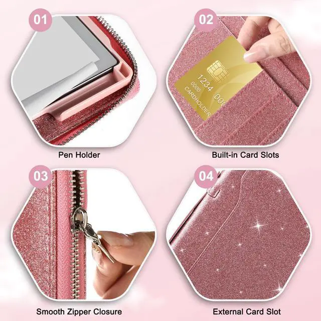Alt view image 3 of 5 - E NET-CASE Glittering PU Leather Case for Remarkable 2 Tablet 10.3 inch (2020 Released), Business Handheld Design Cover for Remarkable 2 Digital Paper with Zipper & Pen Holder (Starry Night Pink)