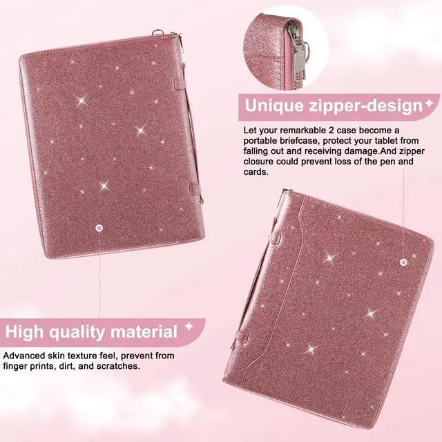 Alt view image 5 of 5 - E NET-CASE Glittering PU Leather Case for Remarkable 2 Tablet 10.3 inch (2020 Released), Business Handheld Design Cover for Remarkable 2 Digital Paper with Zipper & Pen Holder (Starry Night Pink)