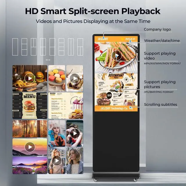 Alt view image 5 of 5 - JASZDOT 32'' Digital Signage Display, 4K LCD Screen Advertising Display Kiosk Interactive Displays LCD Totem Floor Standing Auto AD Player with USB/HDMI/WiFi Android OS