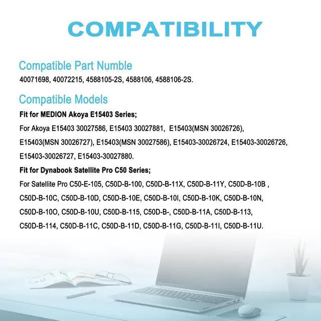 Alt view image 5 of 5 - 45.6Wh 4588105-2S Replacement Laptop Battery for Dynabook Satellite Pro C50D-B-100 C50D-B-11X C50D-B-11Y C50D-B-10B C50D-B-10C C50D-B-10D C50D-B-10E for MEDION Akoya E15403 Series 6000mAh 7.6V