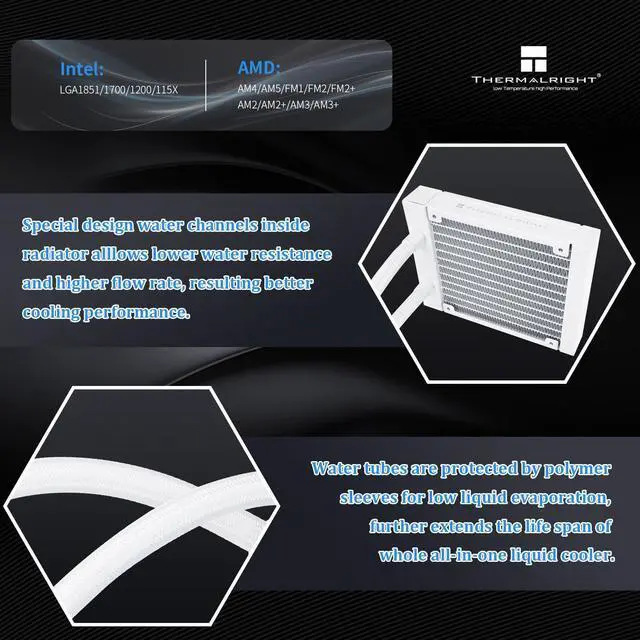 Alt view image 3 of 5 - Thermalright FN 120 ARGB White CPU Water Cooler, CPU Water Cooling System, ARGB Cold Head,Suitable for AMD:AM4/AM5,Intel LGA 1700/1851/1150/1151/1200