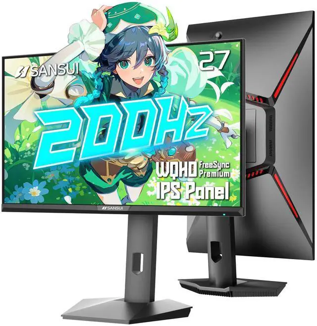 Main image of SANSUI 27 inch WQHD 200Hz 180Hz Gaming Monitor 2560×1440P-AMD FreeSync 1ms DCI-P3 95% Fast IPS Computer Monitor,Height Adjustable Vertical/Horizontal Rotating, 2×DisplayPort/HDMI HDRLow Motion Blur
