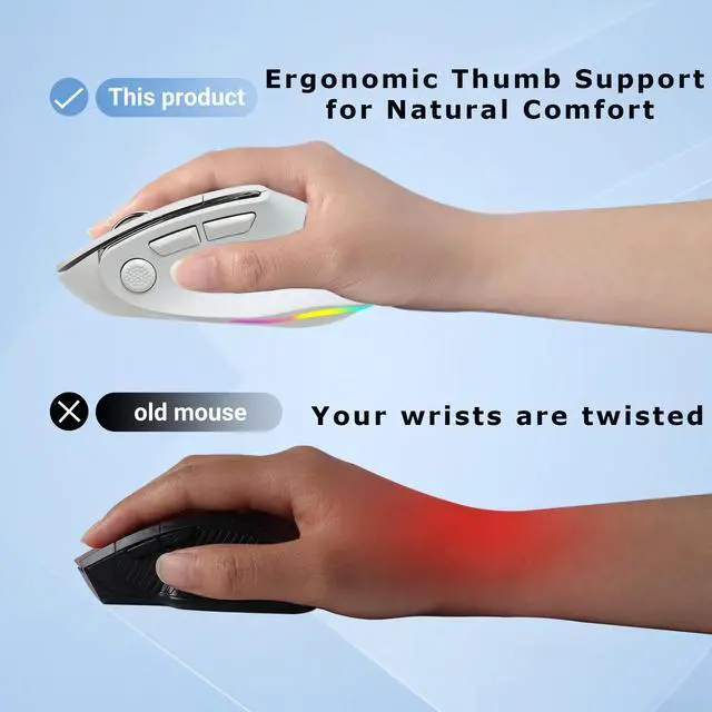 Alt view image 3 of 5 - Ergonomic Mouse Large Middle Hands Dual Mode(Bluetooth+USB)Rechargeable Vertical Carpal Tunnel Bluetooth Wireless Mouse for PC/Laptop/Computer/Desktop/Tablet/ipad/Macbook Air/Pro Office Work Gift