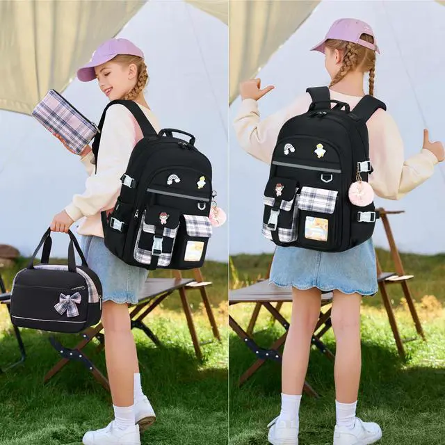 Alt view image 2 of 5 - KIDNUO Backpack for Girls, 15.6 Inch Laptop School Bag Kids Kindergarten Elementary College Backpacks Large Bookbags for Teen Girl Women Students Casual Travel Daypacks (Black)